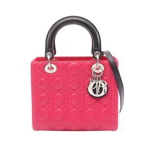 Christian Dior Lady Cannage Handbag Leather Pink Purple